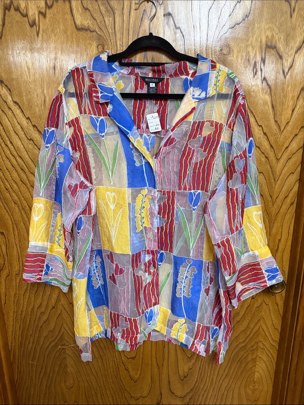 Multiples Multicolored Floral Patchwork Button-Front Women's Top SZ 1X